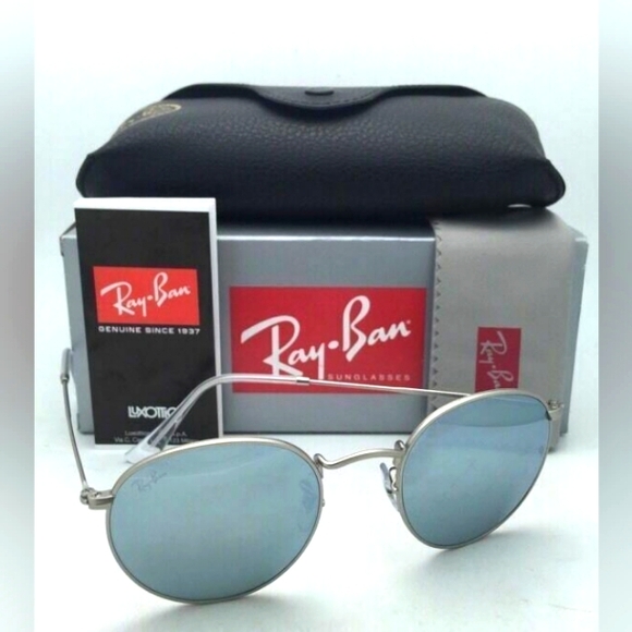 LIKE NEW RayBan Round Metal RB3447 Silver Mirror Flash Ray ban Sunglasses - Picture 5 of 15